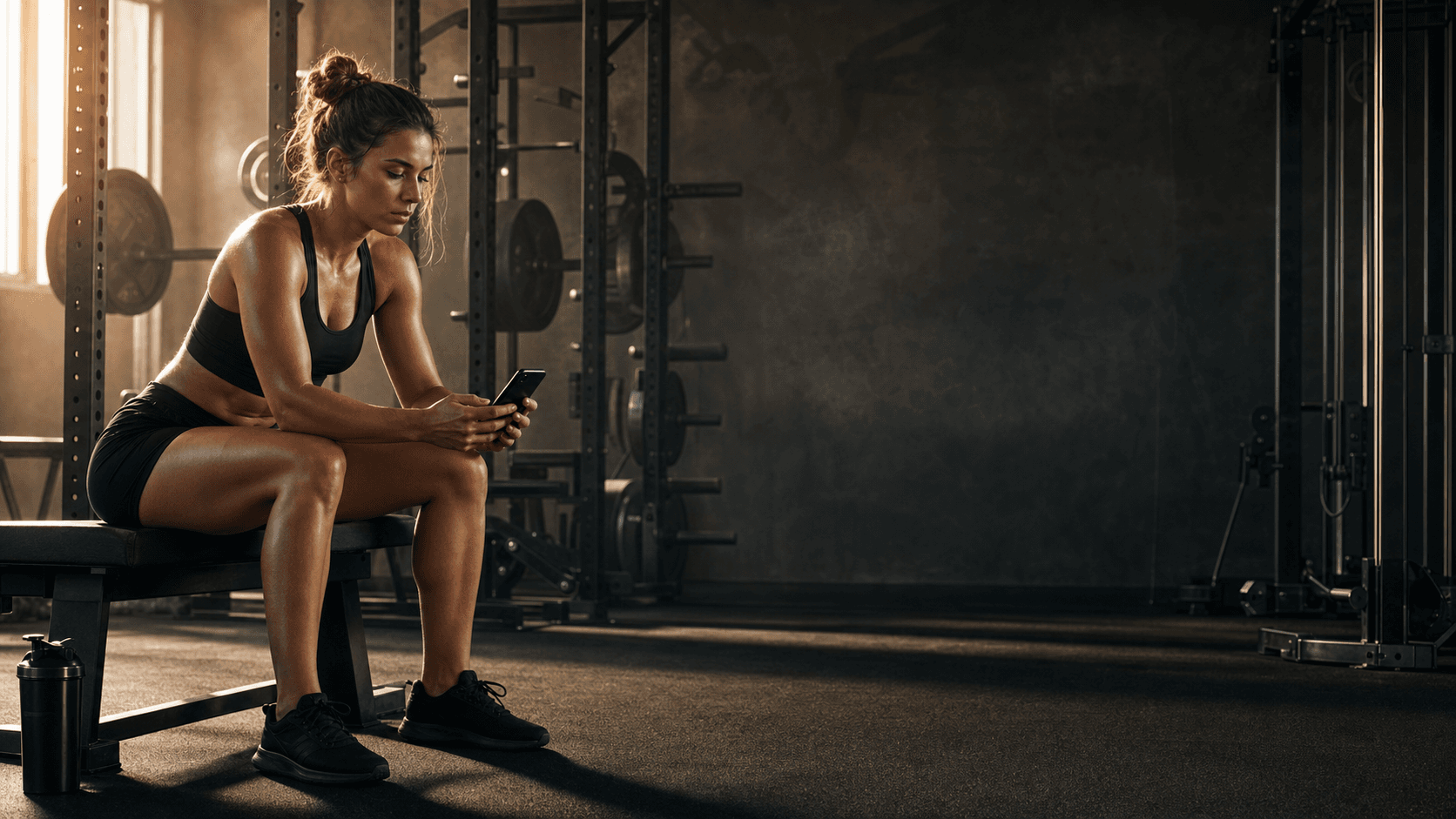 Athlete checking the Long Road Fitness coach between strength-training sets